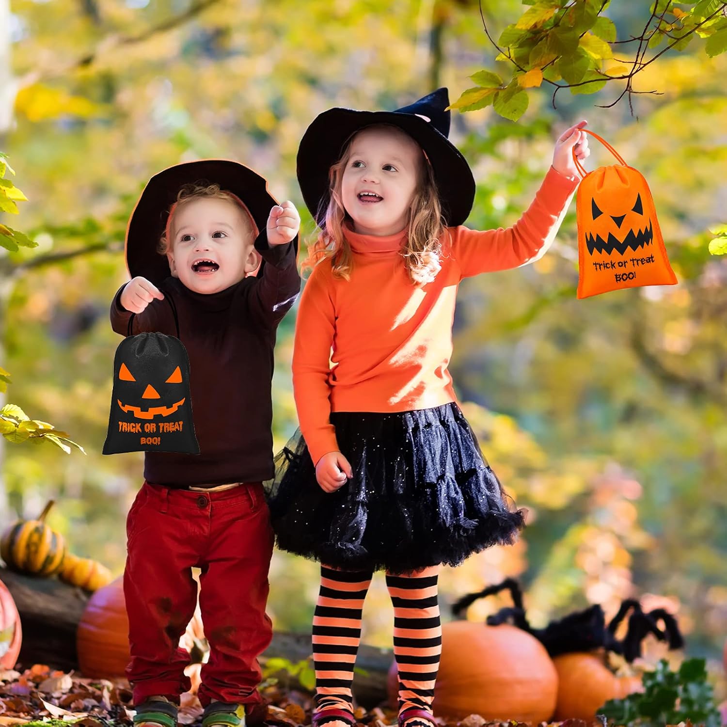 Weewooday 32 Packs Halloween Drawstring Goodie Bags Halloween Treats Bags 5.9 x 7.9 Inches Trick or Treat Pumpkin Party Favors Supplies - Image 7