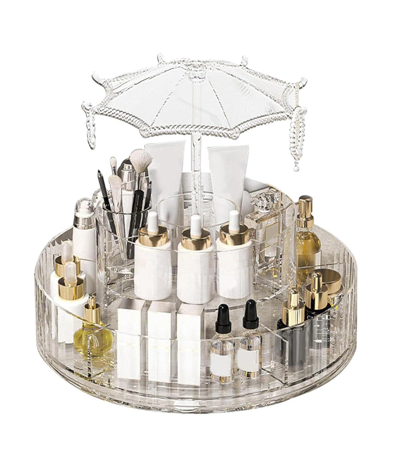 Organizador y Almacenamiento de Maquillaje Giratorio, Vitrina de Acrílico para Cosméticos, Organizador Giratorio para El Cuidado de La Piel, Soporte Multifunción para Brochas de Maquillaje