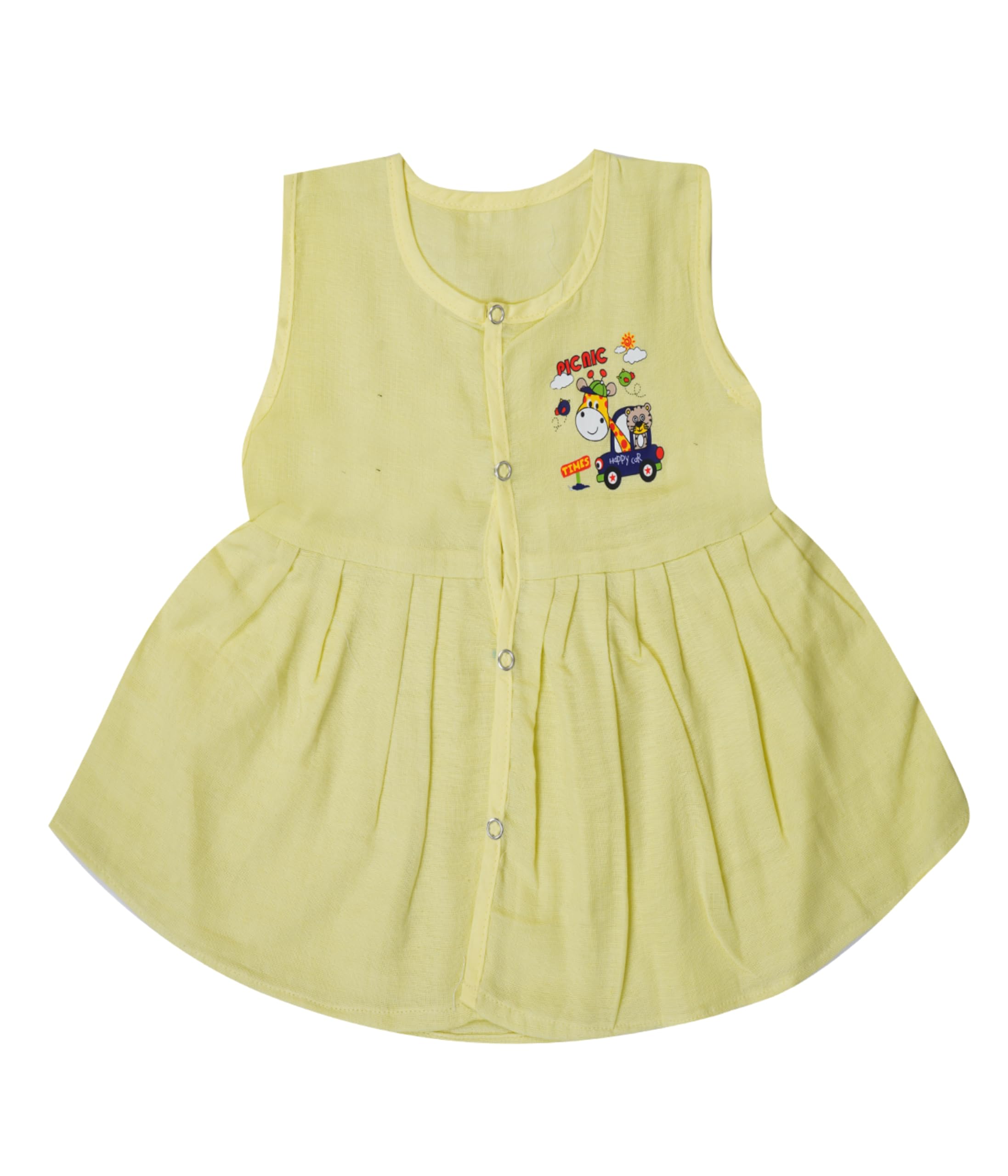 VIRUKSHAM 100% Pure Cotton Colour Muslin Baby Girls Frock Yellow 1
