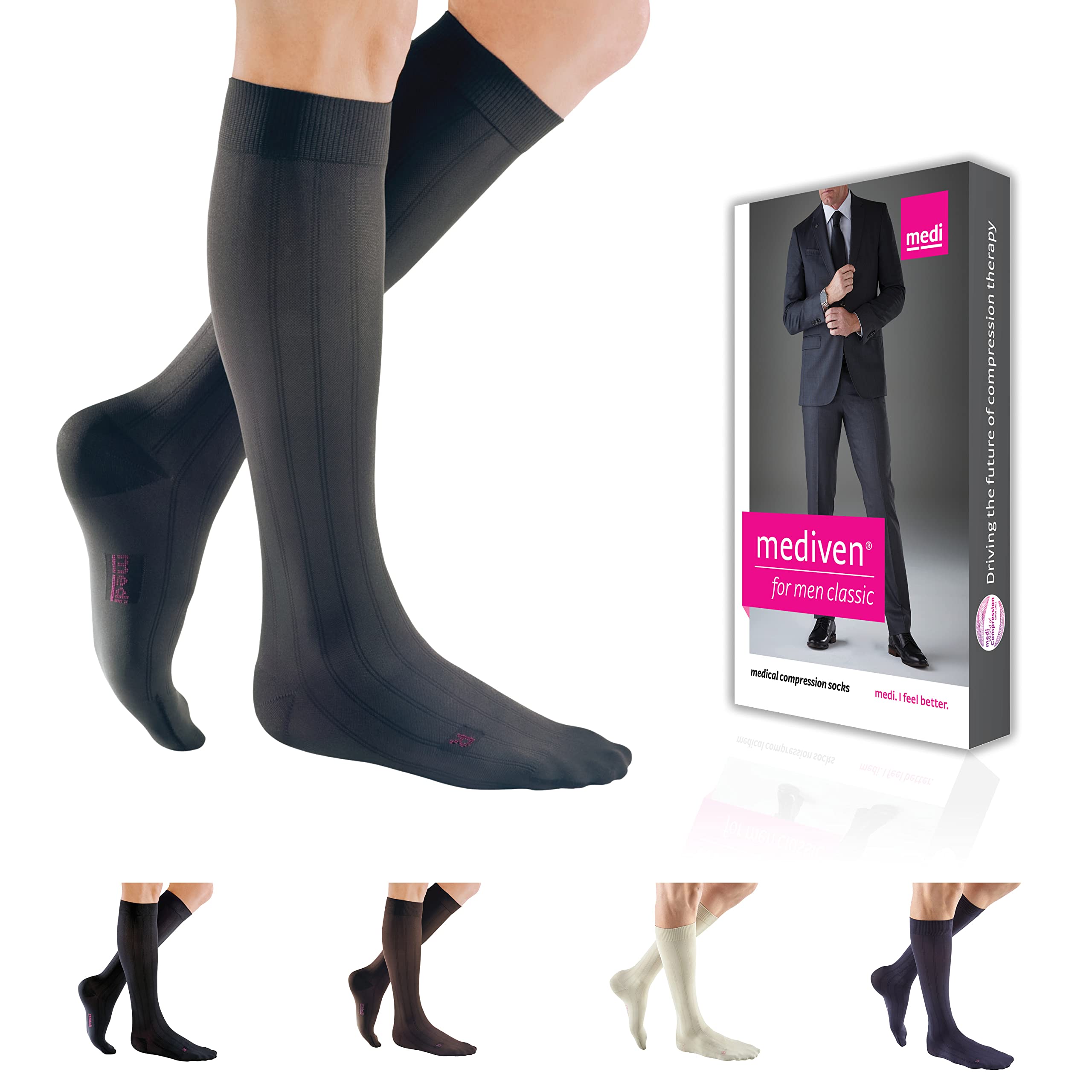 Mediven for Men Classic 15–20 mmHg Knee High Compression Socks – Closed Toe Support Stockings for Leg Circulation & Everyday Comfort – Men’s Dress