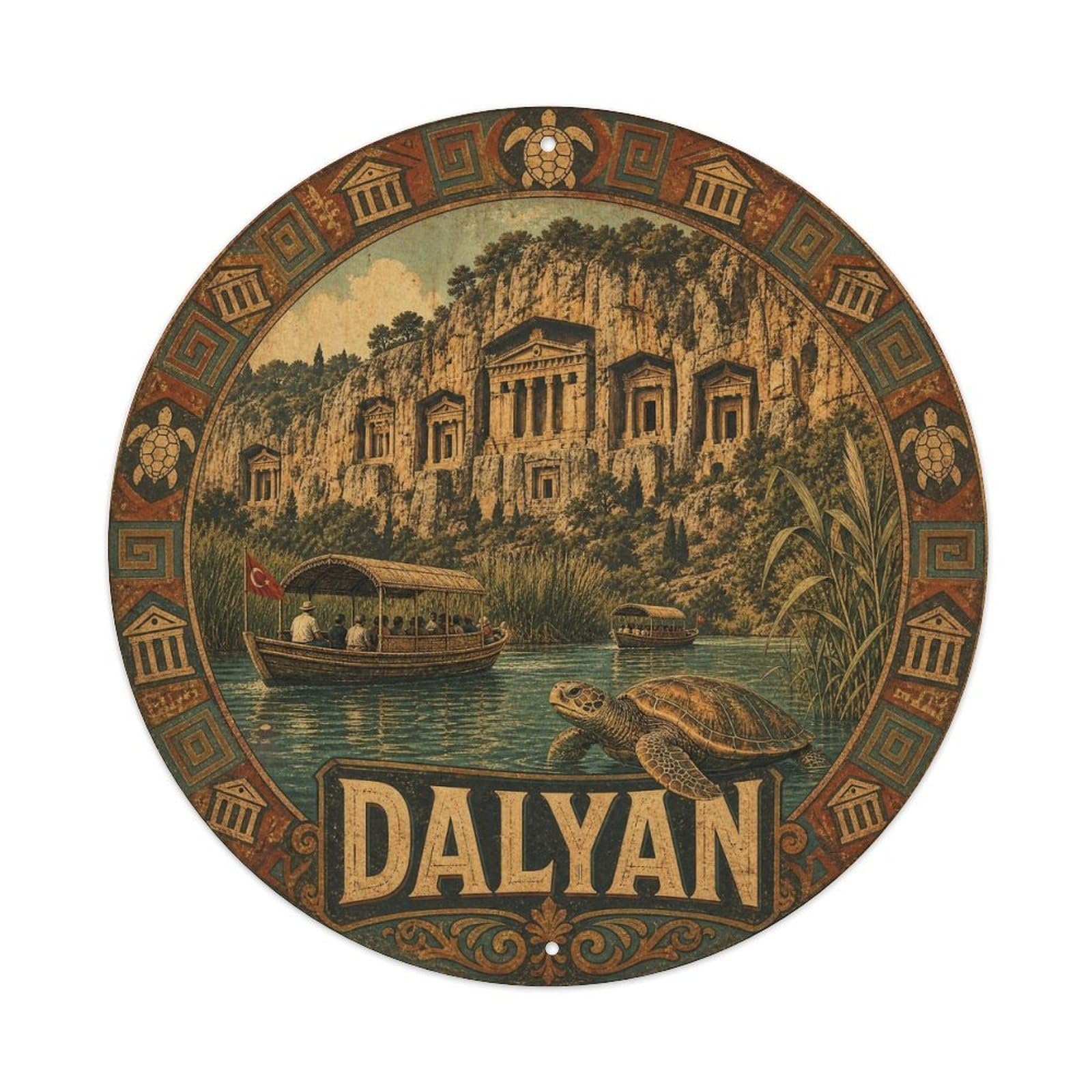 Dalyan Rock Tombs Ancient Turkey Rustic Vintage Metal Tin Sign