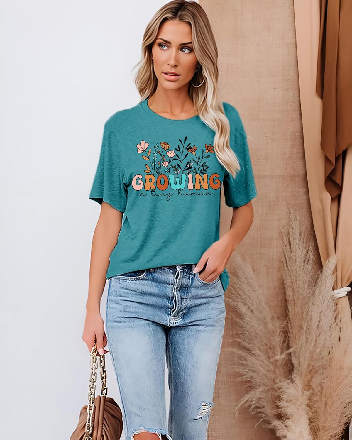 LAZYCHILD Pregnancy Announcement Shirt Women Growing Tiny Human Tshirt Floral Maternity Reveal Tee Pregnancy Tops - Image 2