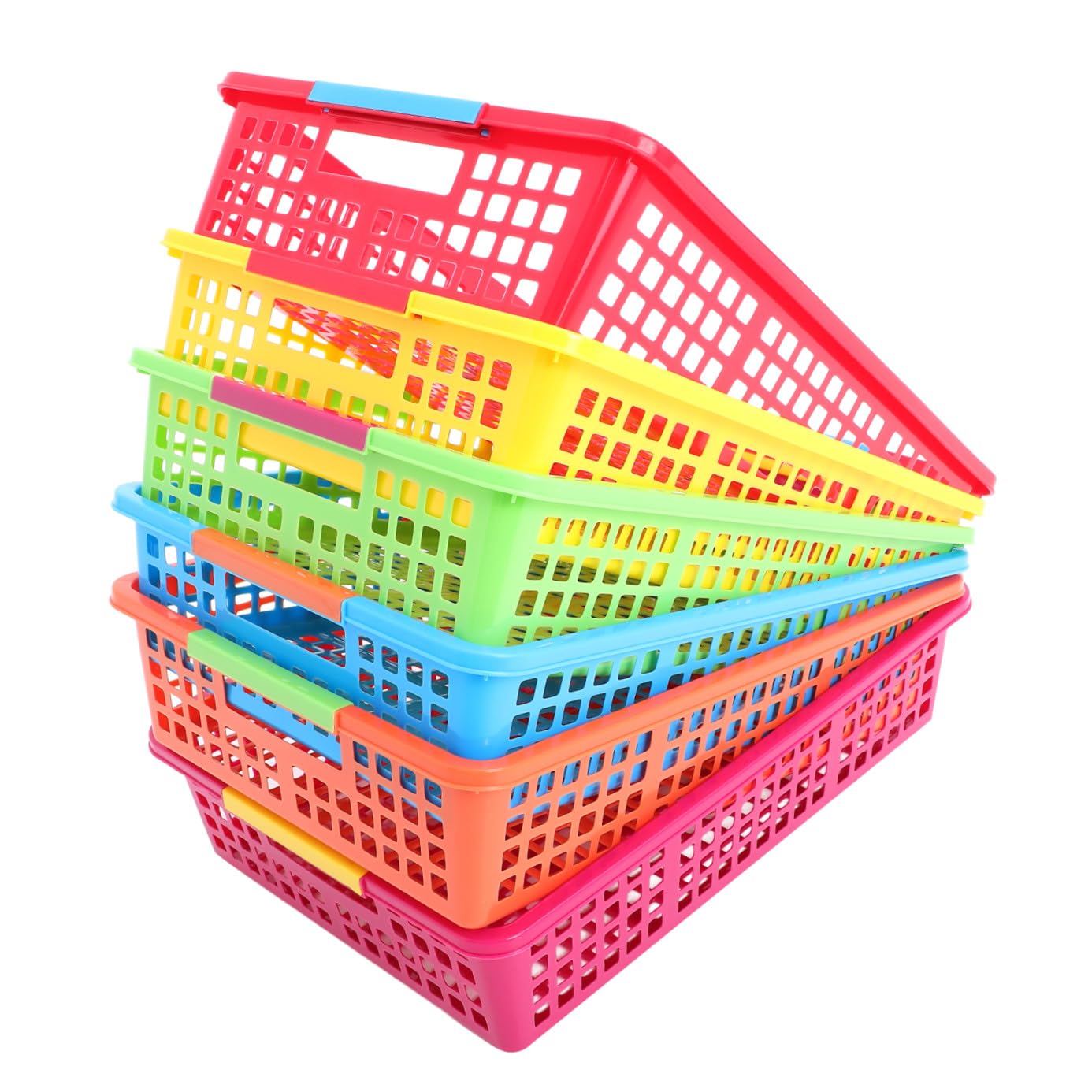 Cabilock 6piezas Cestas De Plástico Aula Bandejas De Almacenamiento Coloridas Para Papeles Lápices Crayones y Juguetes Para Entregar Trabajos El Aula