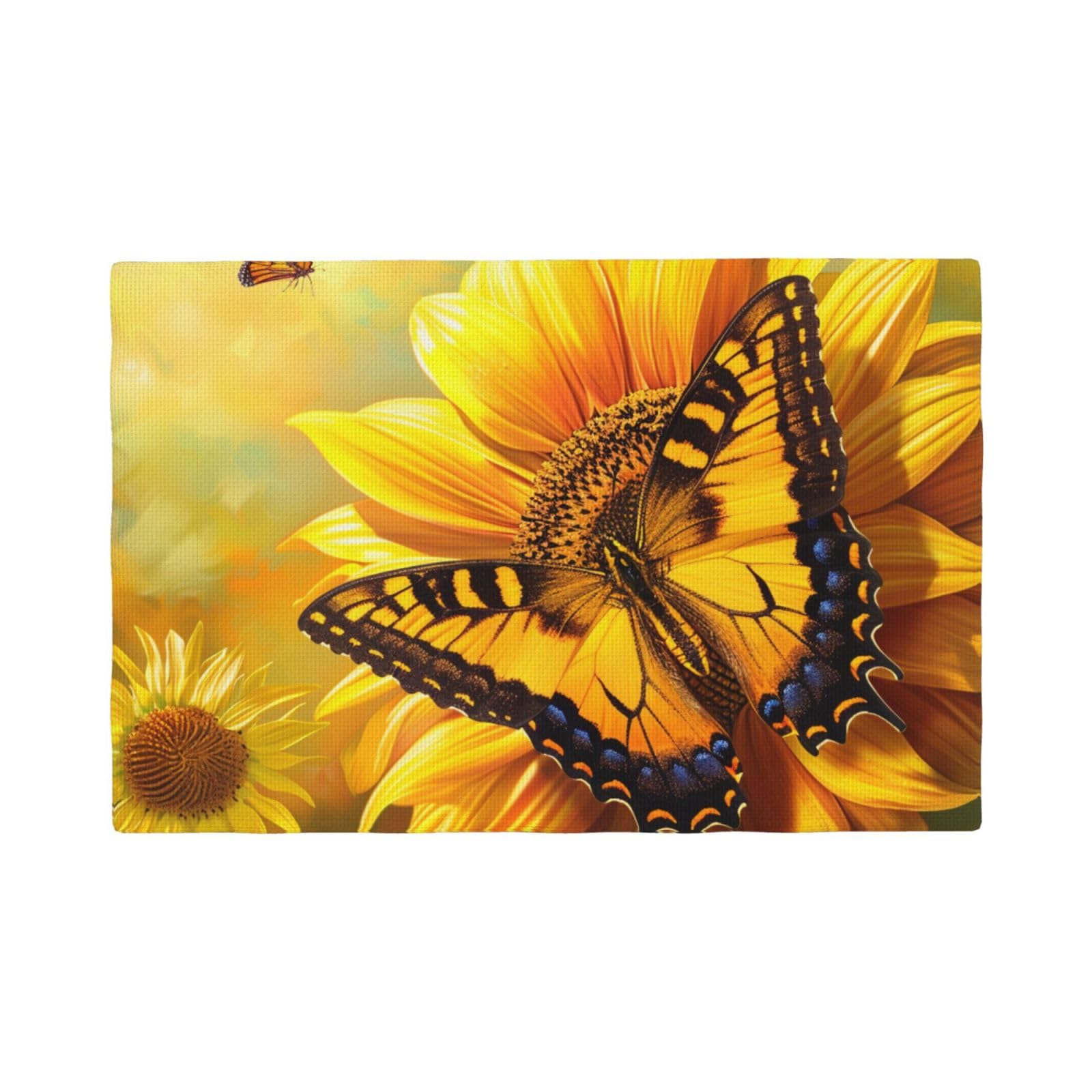 Sunflower Butterfly Sunny Print Placemats Set, Heat Resistant Washable Placemat 12x18in Table Mats for Party Kitchen Dining Table Decoration Indoor Outdoor, Six Piece