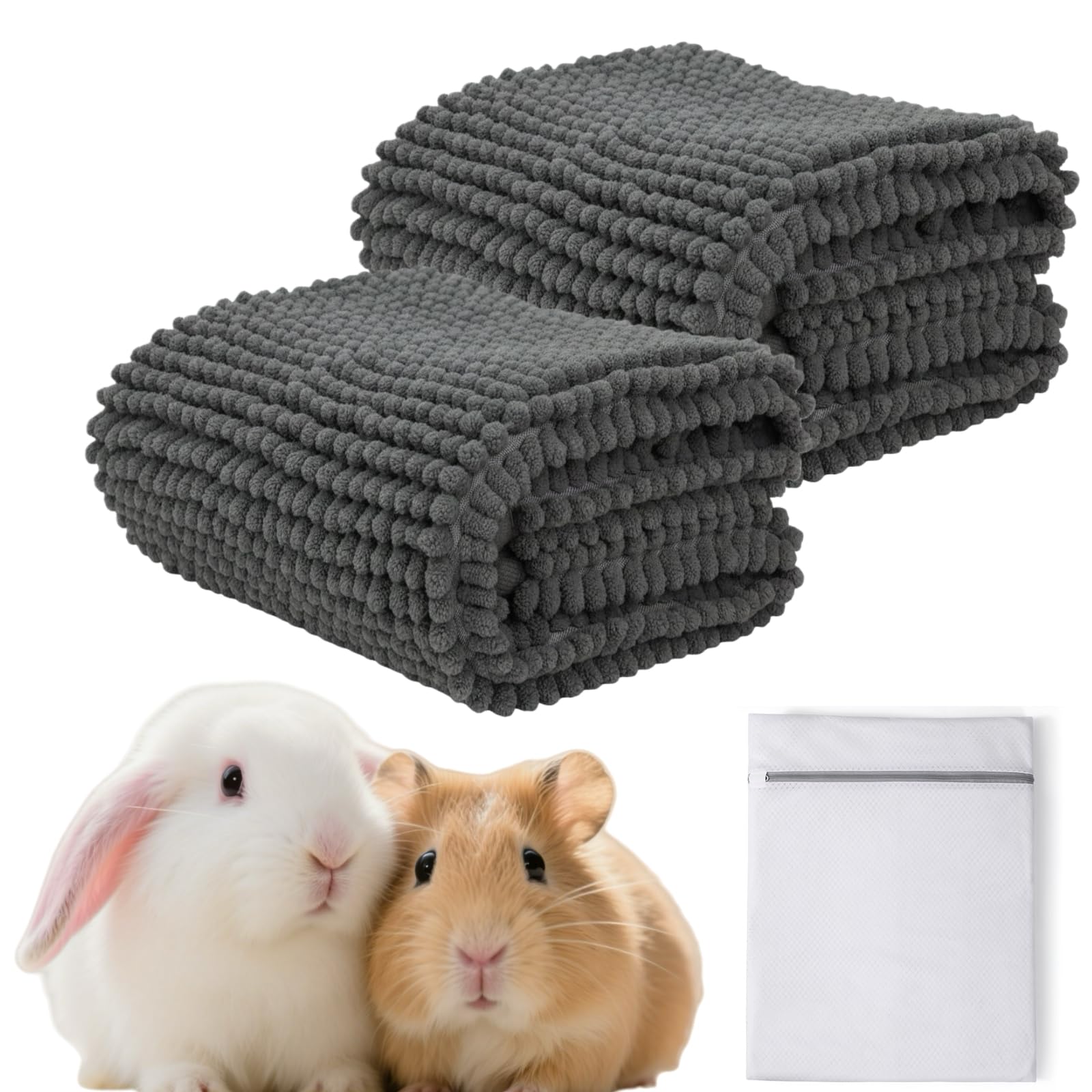 2 Stück Meerschweinchen Unterlage 60×40 cm mit Waschbeutel – Waschbare Käfigeinlage & Käfigmatte für Meerschweinchen Käfig, Kaninchen & Meerschweinchen Zubehör, Pipi Pads Zubehör (Dunkelgrau)