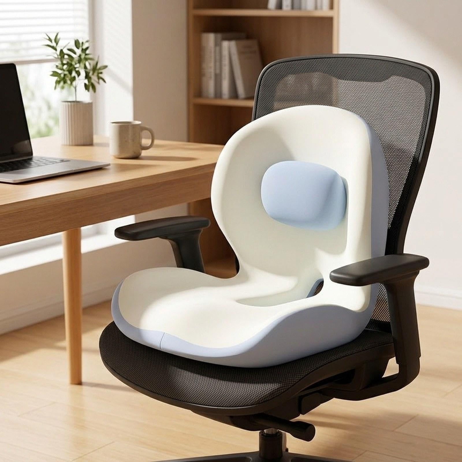 harayaa Bürostuhl-Sitzkissen, Stützkissen, Rückenstütze, Steißbeinmatte, Memory-Schaum-Sitzkissen für Bürostühle, Esszimmerstühle, Gaming-Stühle, Blau