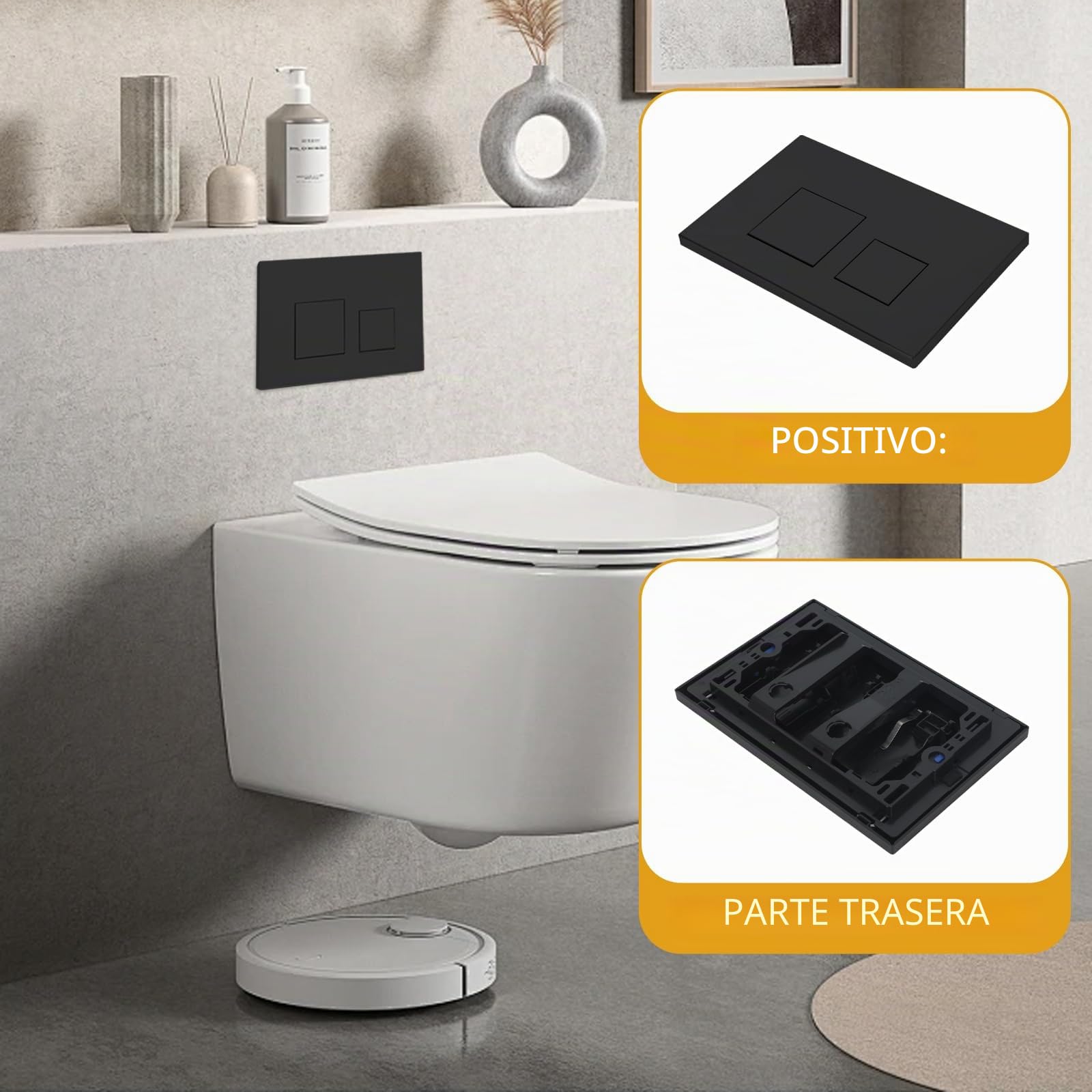 Para placa de accionamiento Geberit Sigma30, 115.883.16.1, placa de accionamiento para descarga de 2 cantidades, doble accionamiento, accionamiento frontal (negro mate)