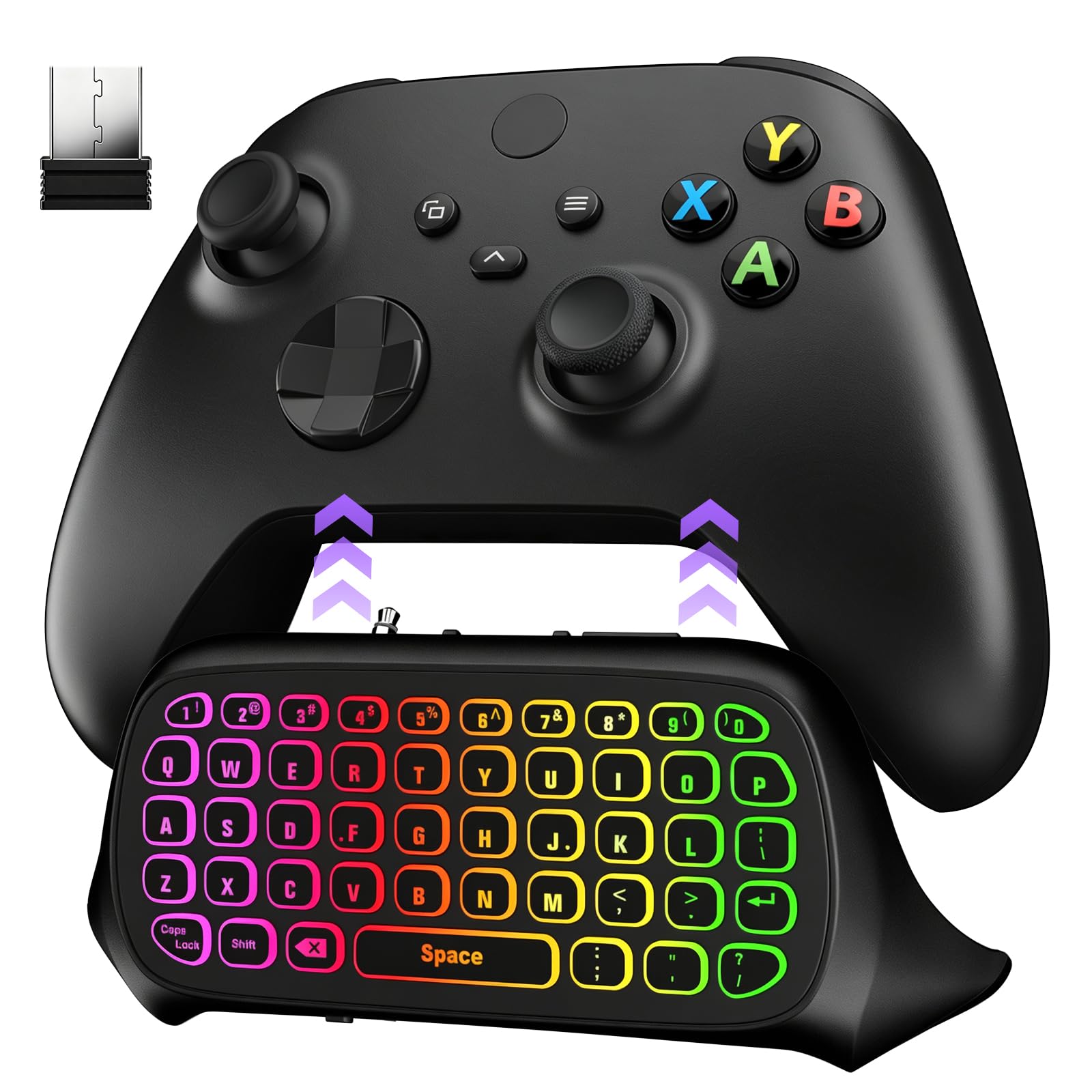 TiMOVO RGB Backlight Keyboard for XBOX Gaming Controller, Black | Wireless Chatpad Keypad, Built-in 3.5mm Audio Jack & 2.4G Receiver for Xbox Series X/S Accessories