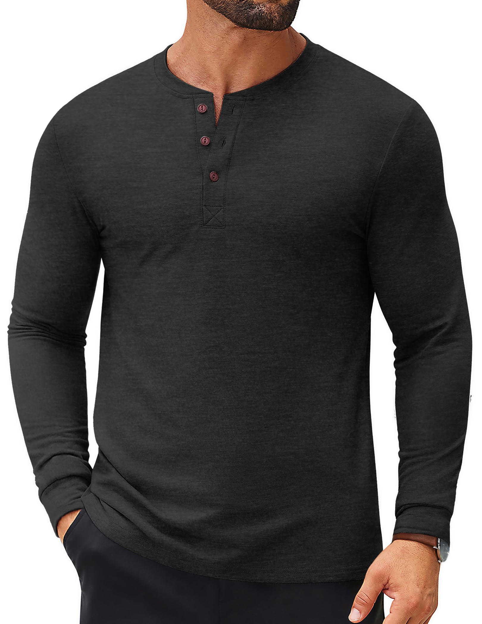 COOFANDY Mens Henley Shirts Long Sleeve Casual Button Shirts Fashion Lightweight Pullover Shirts