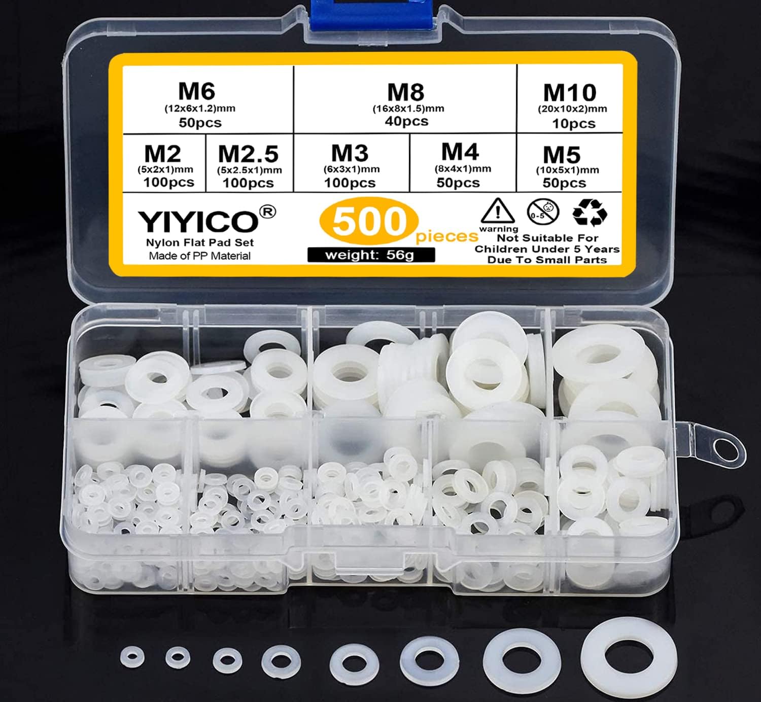 1000 Stück Nylon Unterlegscheiben Set - 8 Größen M2 Bis M10