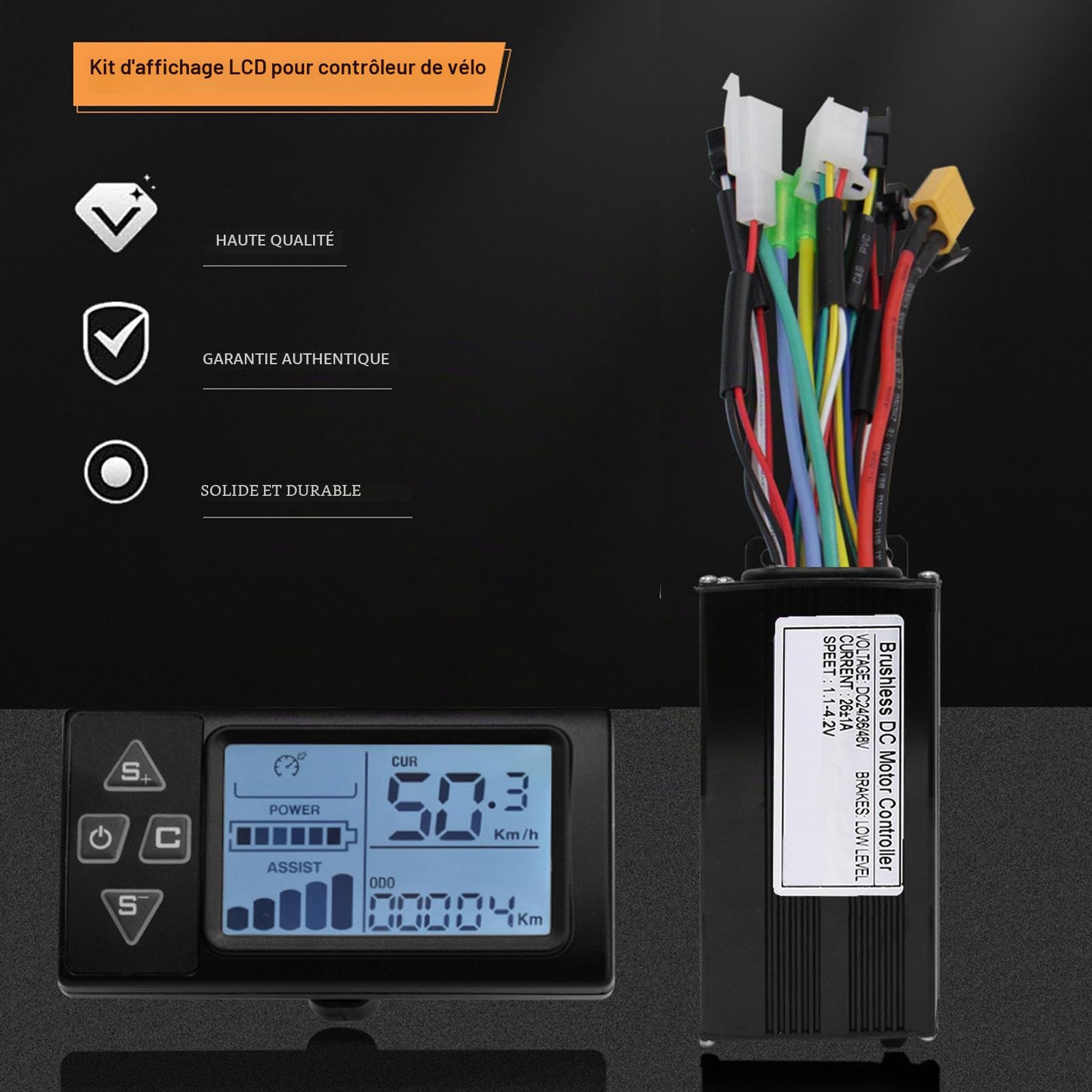 BuyWeek Kit de Contrôleur de Moteur sans Balais pour Vélo Électrique, 36V 48V 500W 750W 26A 3 Modes Contrôleur à Onde Sinusoïdale avec Écran d'Affichage LCD S861 pour Trotinette Électrique