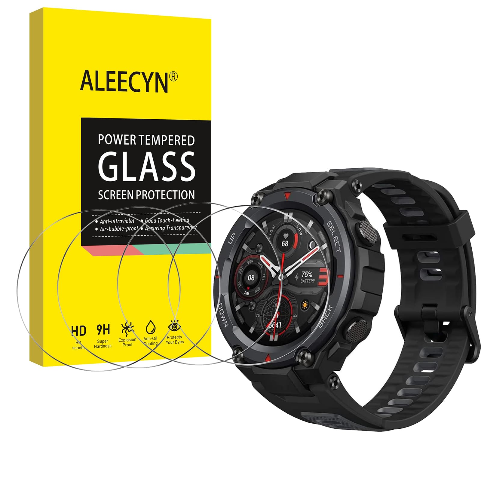 4 Pezzi] Vetro Temperato Compatibile con Amazfit T-Rex, Pellicola Protettiva Vetro [HD] [Temperato Durezza 9H] [Senza Bolle] [Anti-Scratch] Protezione Schermo