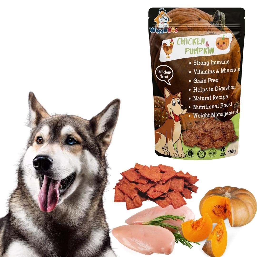 WiggleBoo Chicken & Pumpkin Dog Treat | Protein Rich | Natural De-wormer | for All Dog Breed | Crunchy Snack | 150g (B09B5CN2WK) Amazon Price History, Amazon Price Tracker