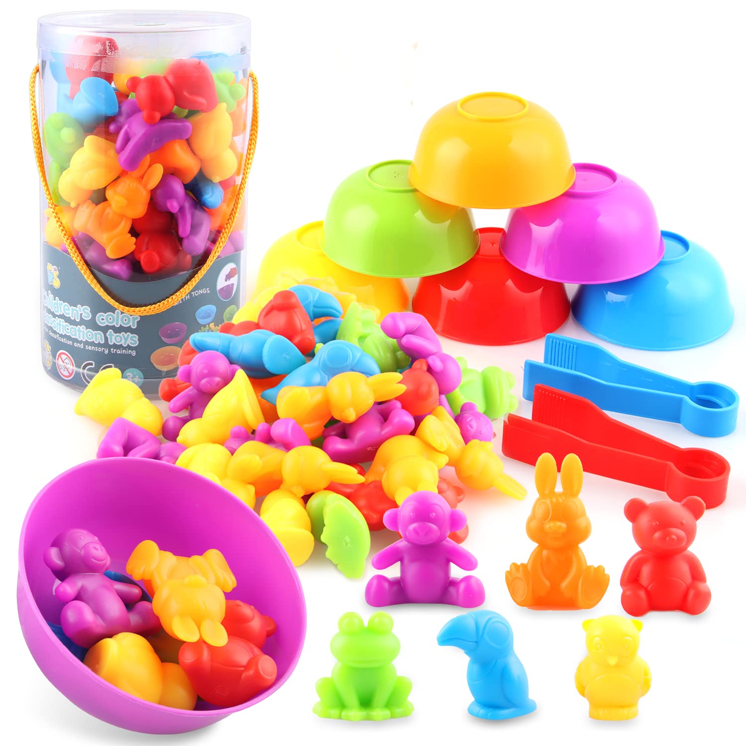 AllLeeGay Montessori Counting Rainbow Toys - 48 Koala Colorati Con Ciotole E Pinzette