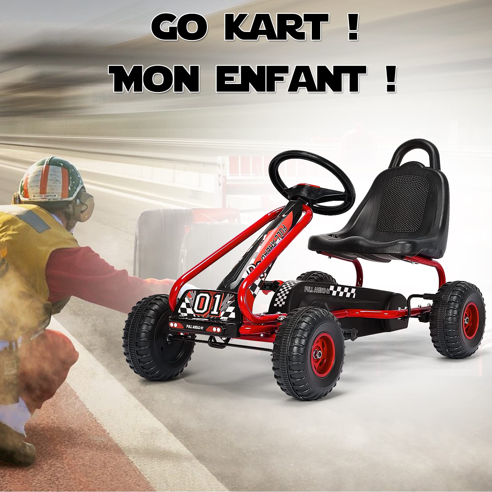 RELAX4LIFE Go Kart para Niños con Freno de Mano y Asiento Ajustable, Coche de Pedales con Ruedas Antideslizantes y Freno de Mano para 3-6 Años, Regalo para Niños, Carga 30kg (Rojo)