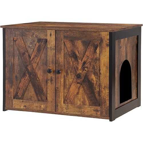 DWANTON Litter Box Enclosure, Cat Litter Box Furniture Hidden, Reversible Entrance Can Be on Left or Right Side, Wooden Cat Washroom Indoor, Fit Most of Litter Box, Rustic Brown, 27.6 Inches