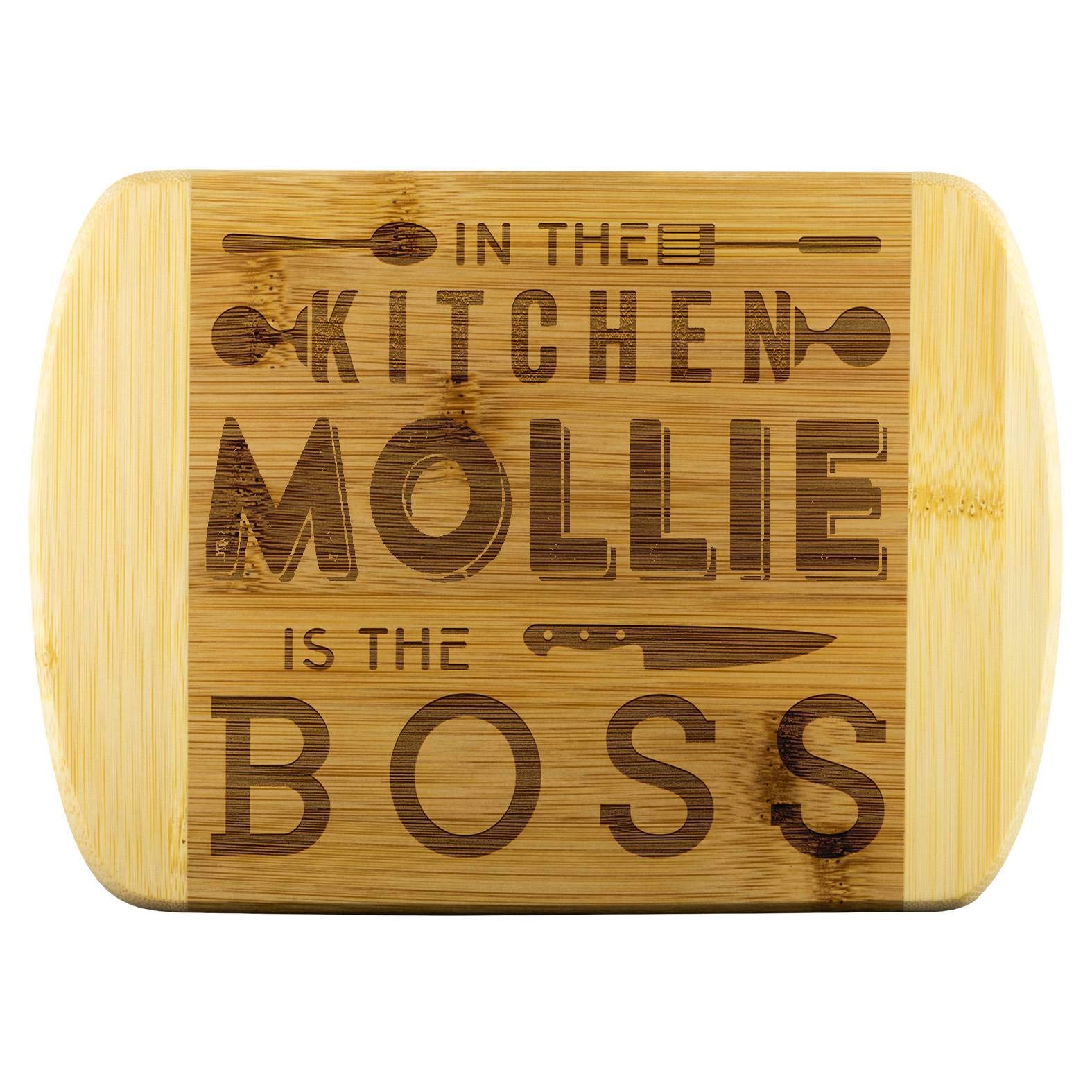 Gift Ideas For Mom - In The Kitchen Mollie Is The Boss - Funny Cutting Boards, Wooden Funny Engraved Chopping Board for Wedding, Bridal Shower, Anniversary, Housewarming Gift