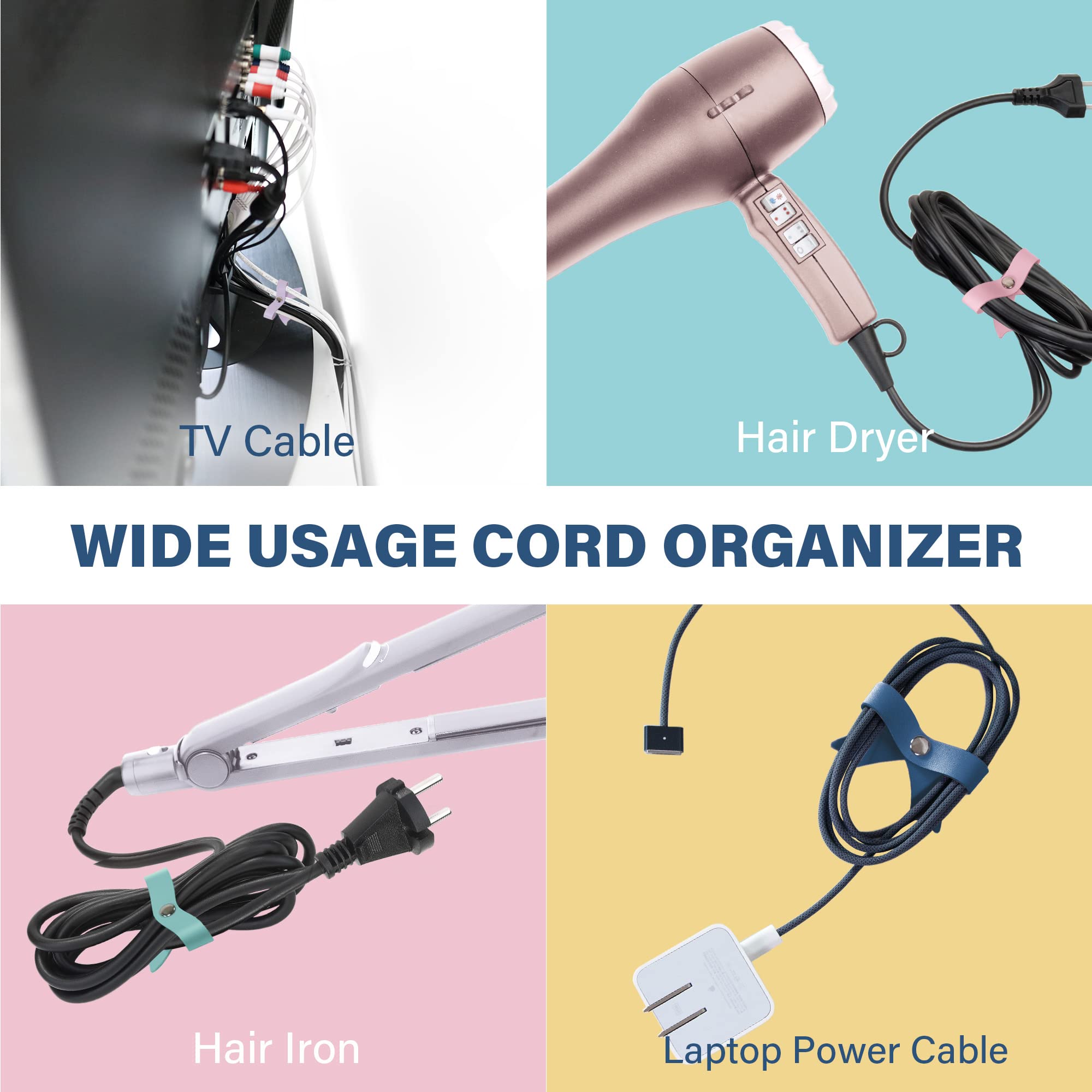 SenseAGE 5 Pack Cord Organizer, Bow Cord Keeper, Cable Organizer USB holder, Leather Cable Management, Cable Straps - Image 2
