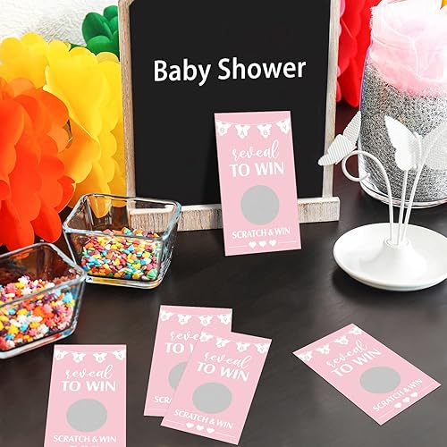 Miniatura 5 de Jexine 60 piezas de juegos de baby shower para niñas, juegos de rascar para baby shower, divertidas tarjetas de rifa, boletos para rascar para baby