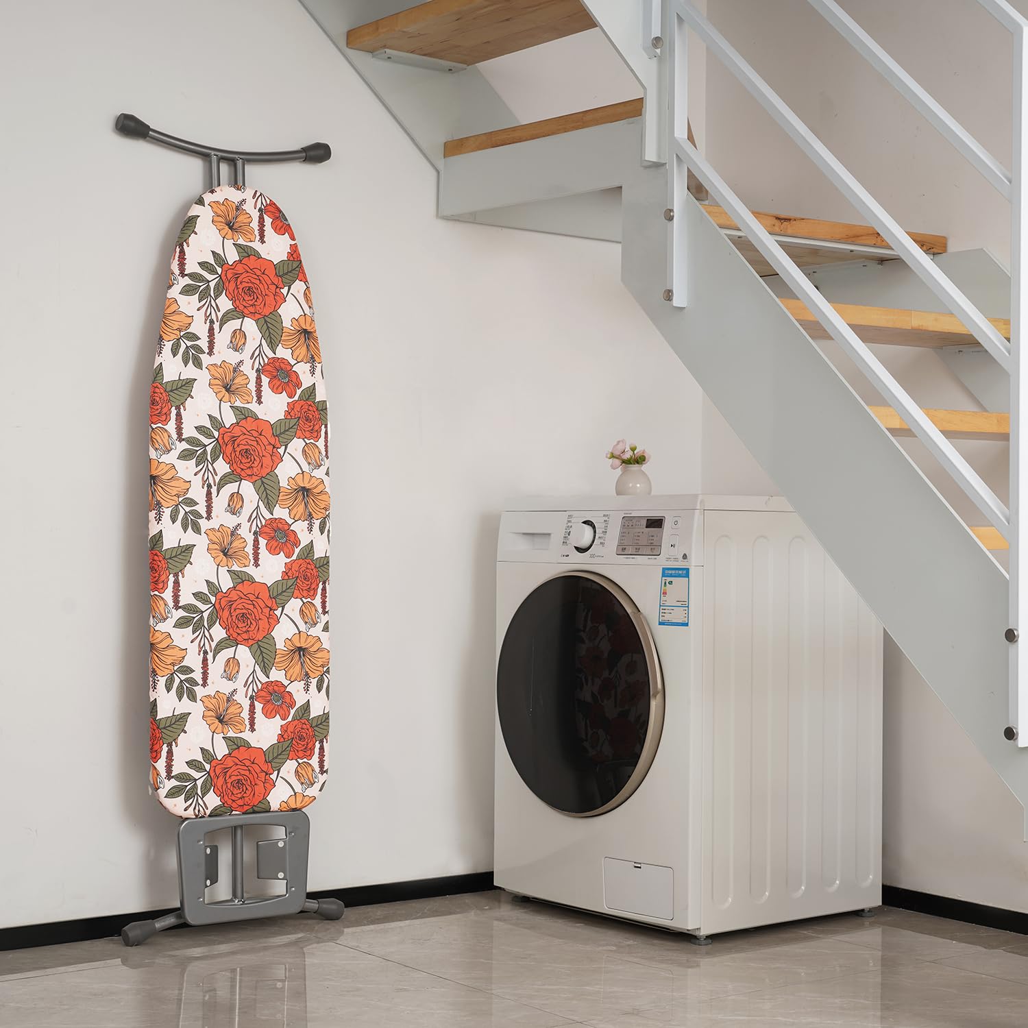 Copriasse da Stiro 125x45cm, Copri ASSE da Stiro Universale con Imbottitura in Feltro Spessa 6mm, Coulisse di Serraggio, Ganci e Chiusure, Stampa Floreale