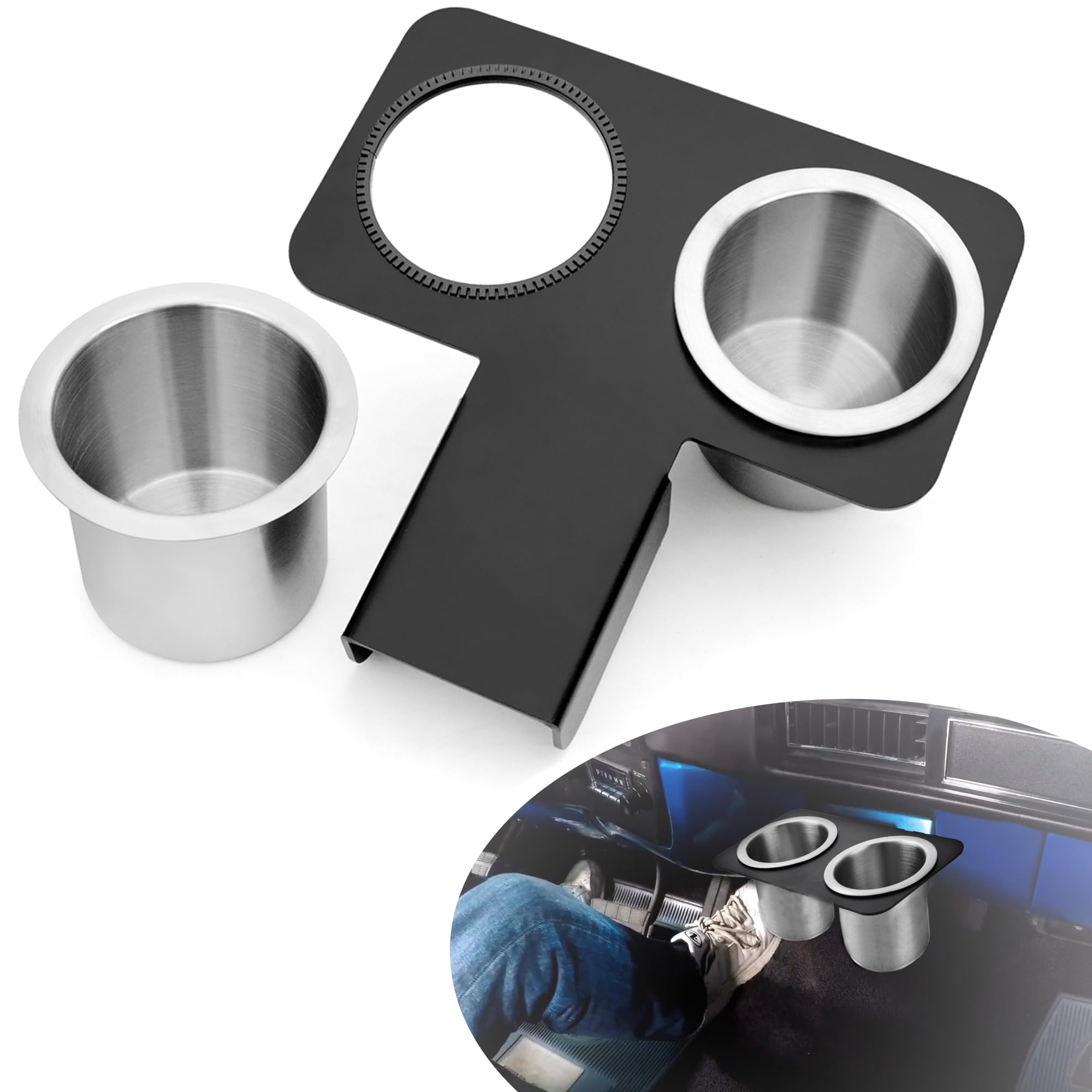 Lesiyou Drink Holder for Truck, Car Cup Holder Compatible with 73-87/91 Chevy/GMC C/K 10/20/30, Detachable Center Console Cup Colder Aluminium and