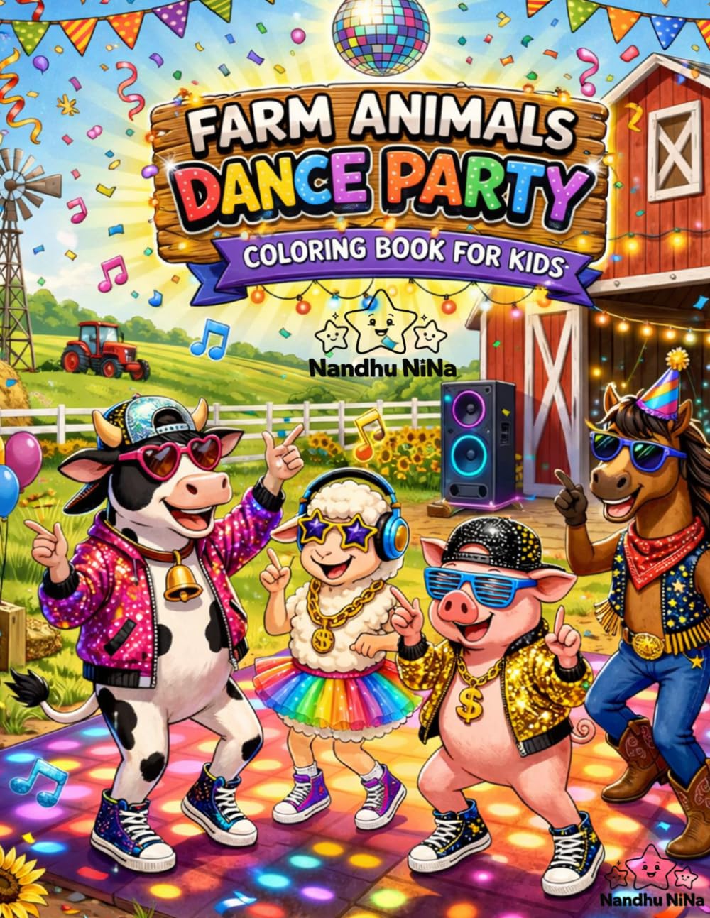 Farm Animals Dance Party Coloring Book for Kids: Easy and Fun Coloring Pages with Dancing Cows, Pigs, Chickens & More (Dancing Animals Coloring Book)