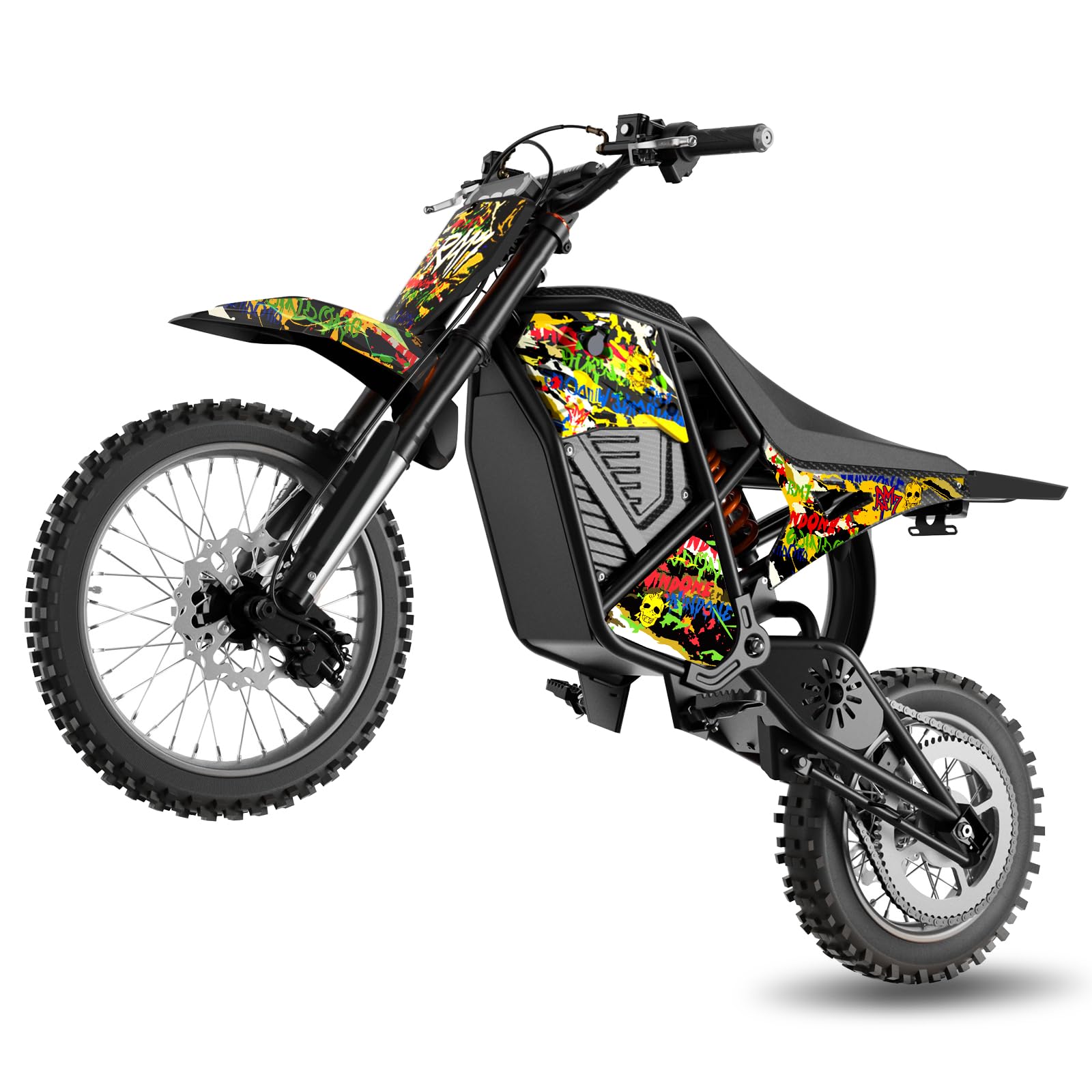 Photo 1 of Windone RM7 Electric Dirt Bike, 48V 22.5Ah, 37MPH & 45-Mile Electric Motorcycle, 2200W Ebike, 14"/12" Off-Road Tire E-Bike, Dual Hydraulic Brakes, Full Suspension, Fit Age 13+, Wild Graffiti