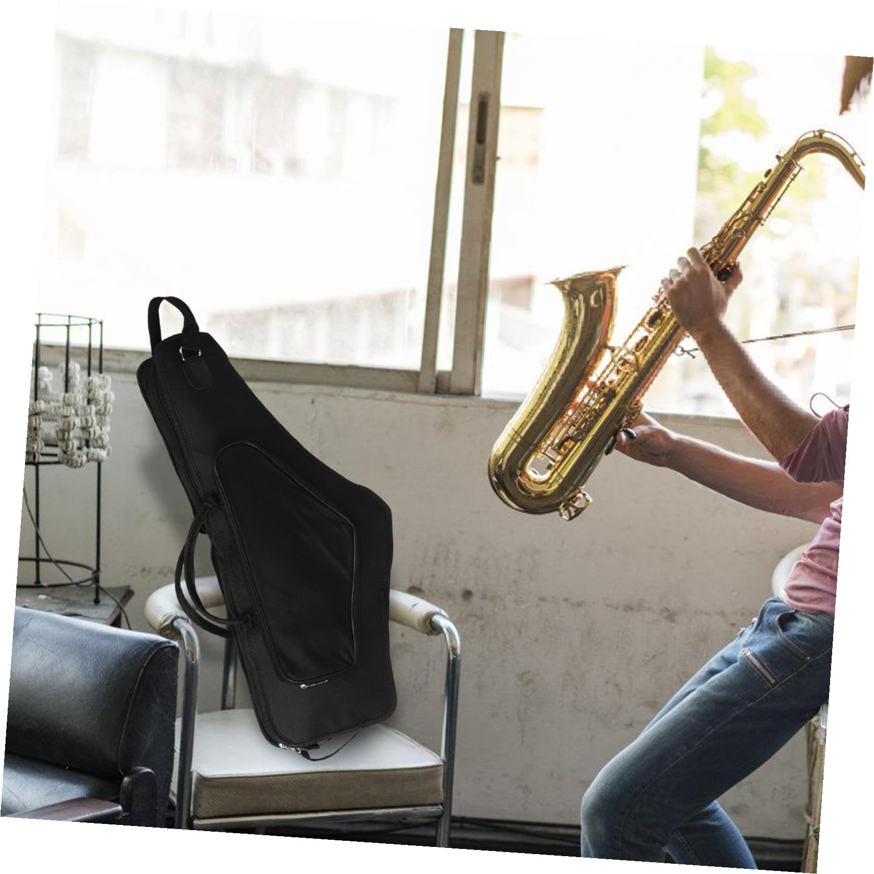 Custodia Borsa per Sassofono Contralto, Zaino Leggero Nero | Oxford e Spugna, e Antiurto, per Musicisti, Design Semplice Stile Moderno
