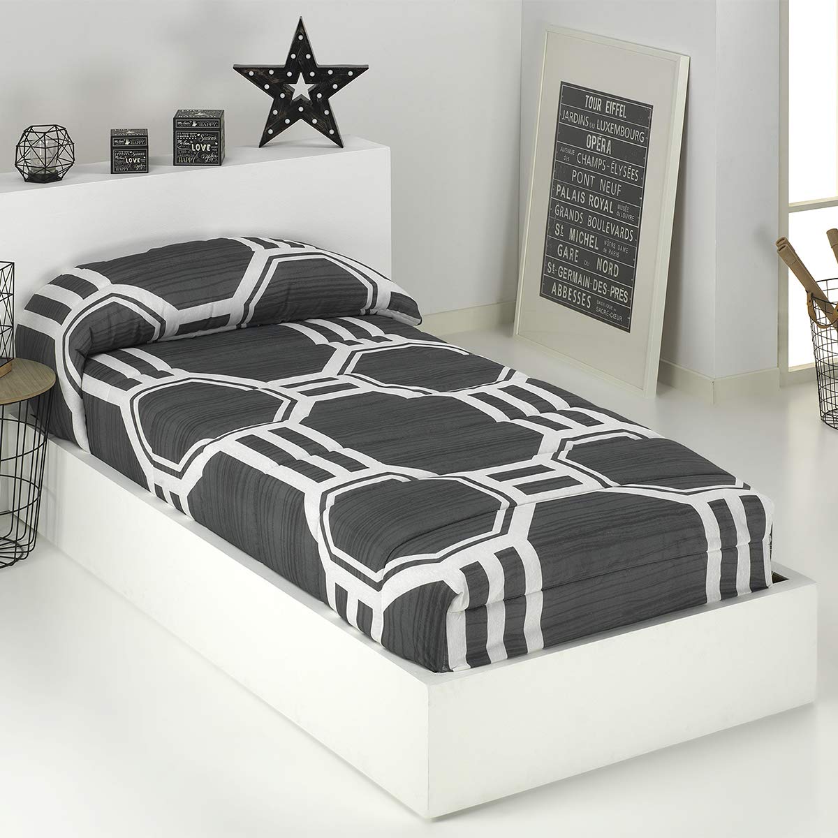 Lanovenanube - Edredón Ajustable Marcela - Cama 105 cm - Color Gris