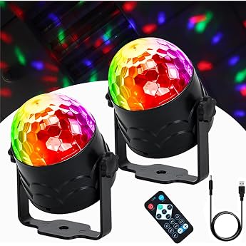 Disco Ball - Music Controlled Disco Lights LED Party Lights DJ Light 360  Rotating Party Light with Remote Control USB Charging for Children Birthday Home Parties Halloween Christmas 2 Pieces [Energy Class A+++]