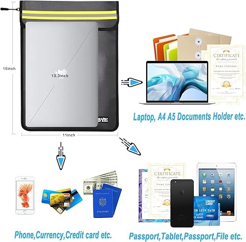 Miniatura 3 de Bolsa impermeable ignífuga para documentos de dinero, bolsas con cremallera de 15 x 11 pulgadas con tira reflectante, bolsa organizadora de