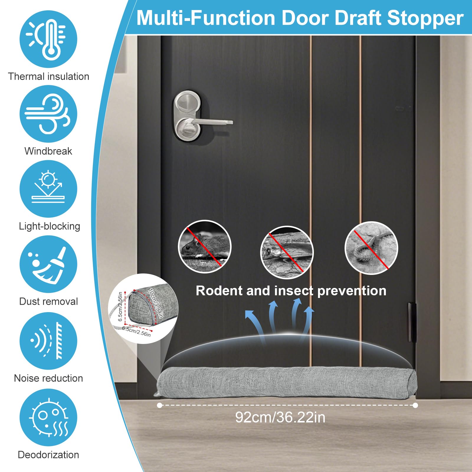 Burlete para puertas de 92 cm, resistente cortavientos, burlete para puerta, aislamiento acústico de puertas y ventanas, protección térmica, tope para puerta de casa, tope para el frío, junta pesada