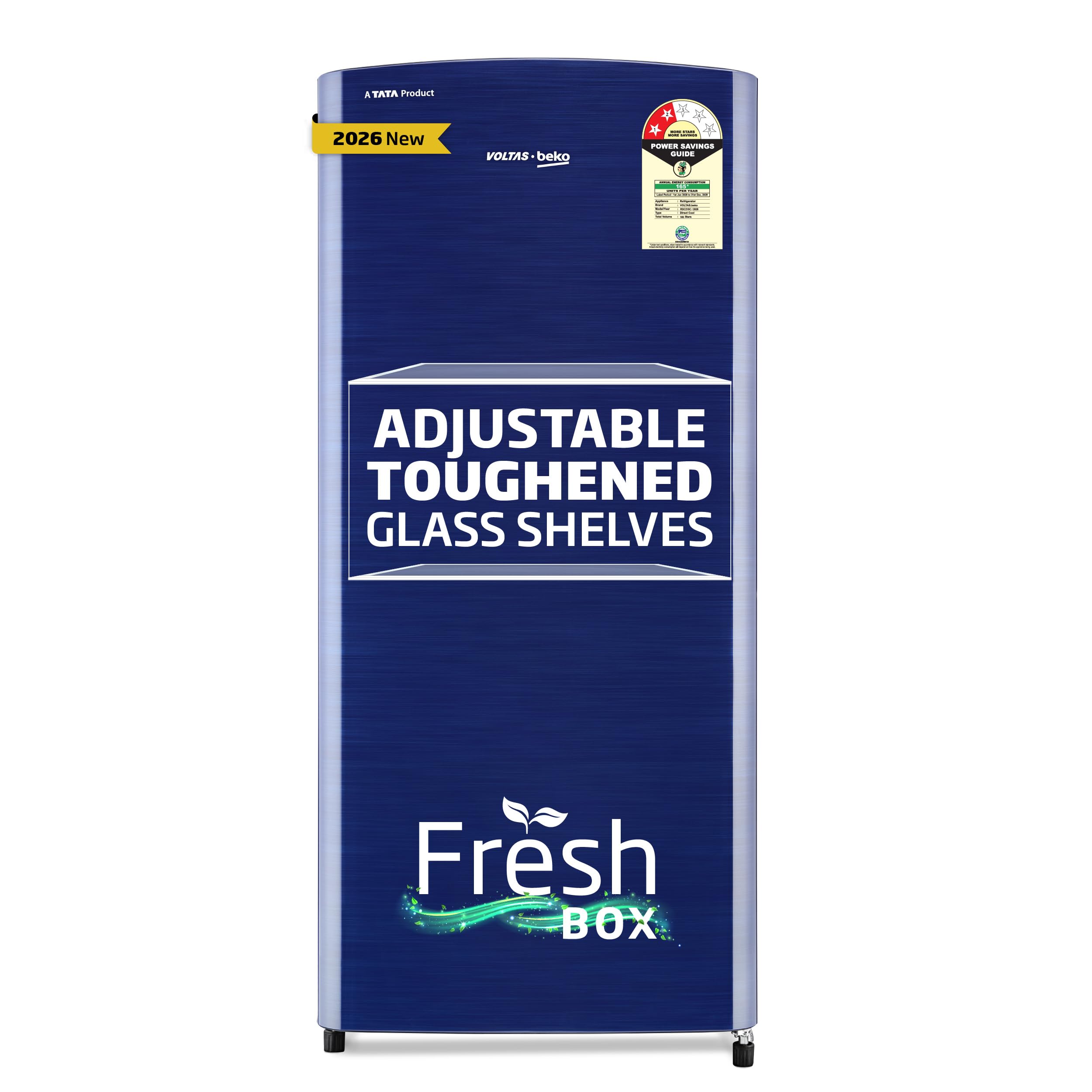 Voltas Beko, A Tata Product 183 L, 2-Star Single Door Direct Cool Refrigerator with Fresh Box Technology (RDC215C / 2S0XER0M0000GO, Hairline Blue)