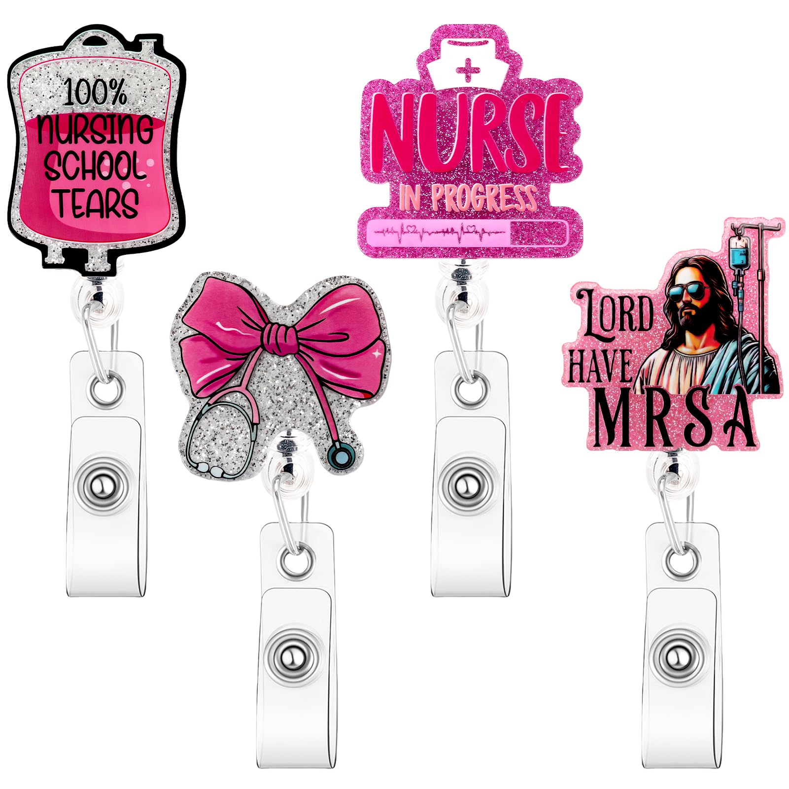 Zkptops 4Pcs Funny Nurse Badge Reel Cute Badge Reel with Retractable Alligator Clip Badges Holder Buddy for Nurses Doctors Student ID Card Decor Acrylic Name Tag Humor Badges Accessories for Gifts — image 1