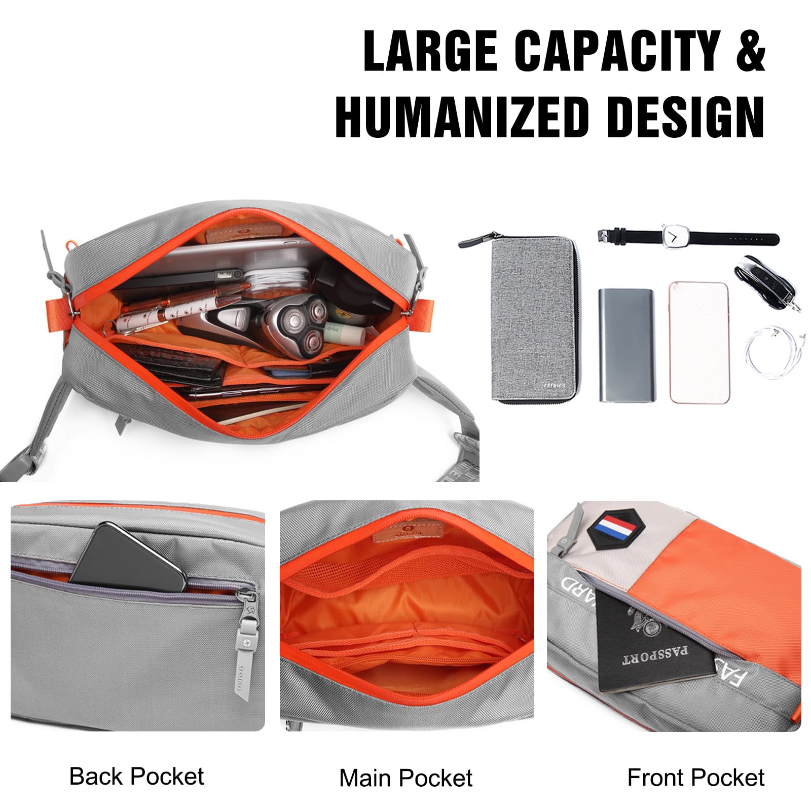 FANDARE Torba nerka na co dzień nerka nerka dla kobiet mężczyzn torba na ramię klatka piersiowa torba crossbody, pokrowiec na piesze wędrówki, jazdę na rowerze, podróże, do uprawiania sportu na