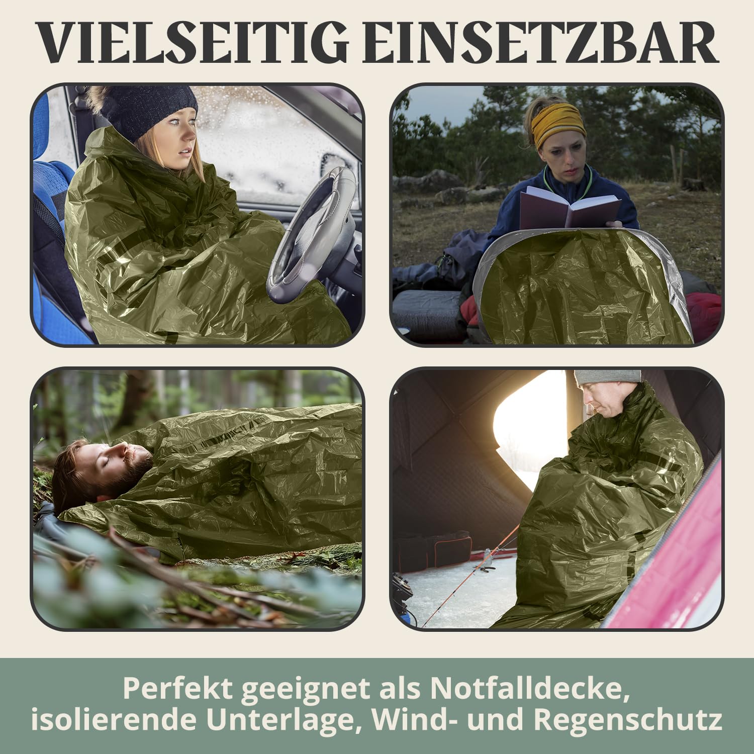 PINUQUEST Notfall Biwaksack 2er-Set Grün - Ultraleichter Survival Schlafsack