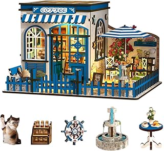 diy dollhouseミニチュアキットコーヒーミニドールハウスledライト付き手作りの木製のミニチュアハウス友人や両親のための創造的な贈り物