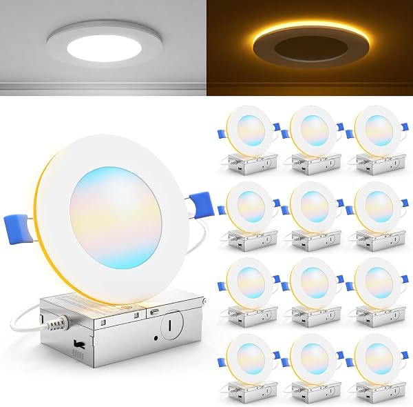 Sunco LED Recessed Light with Night Light, Canless Recessed Lighting, Selectable CCT 2700K/3000K/4000K/5000K/6000K