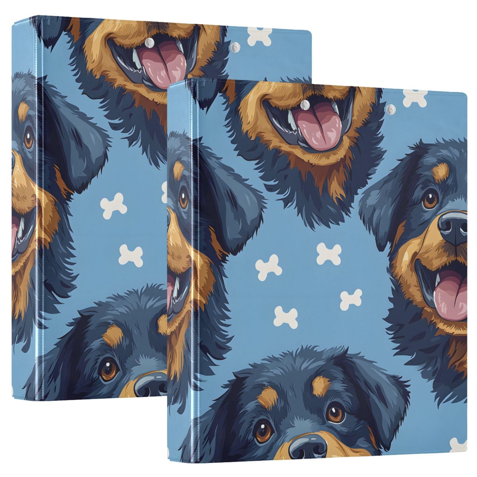 Rottweiler Bone Dog 3 Ring Binder with 2 Interior Pockets 1.5 inch Binders 3 Ring Heavy Duty Fit 8.5" x 11" Letter Size for Office School, 2 Pack
