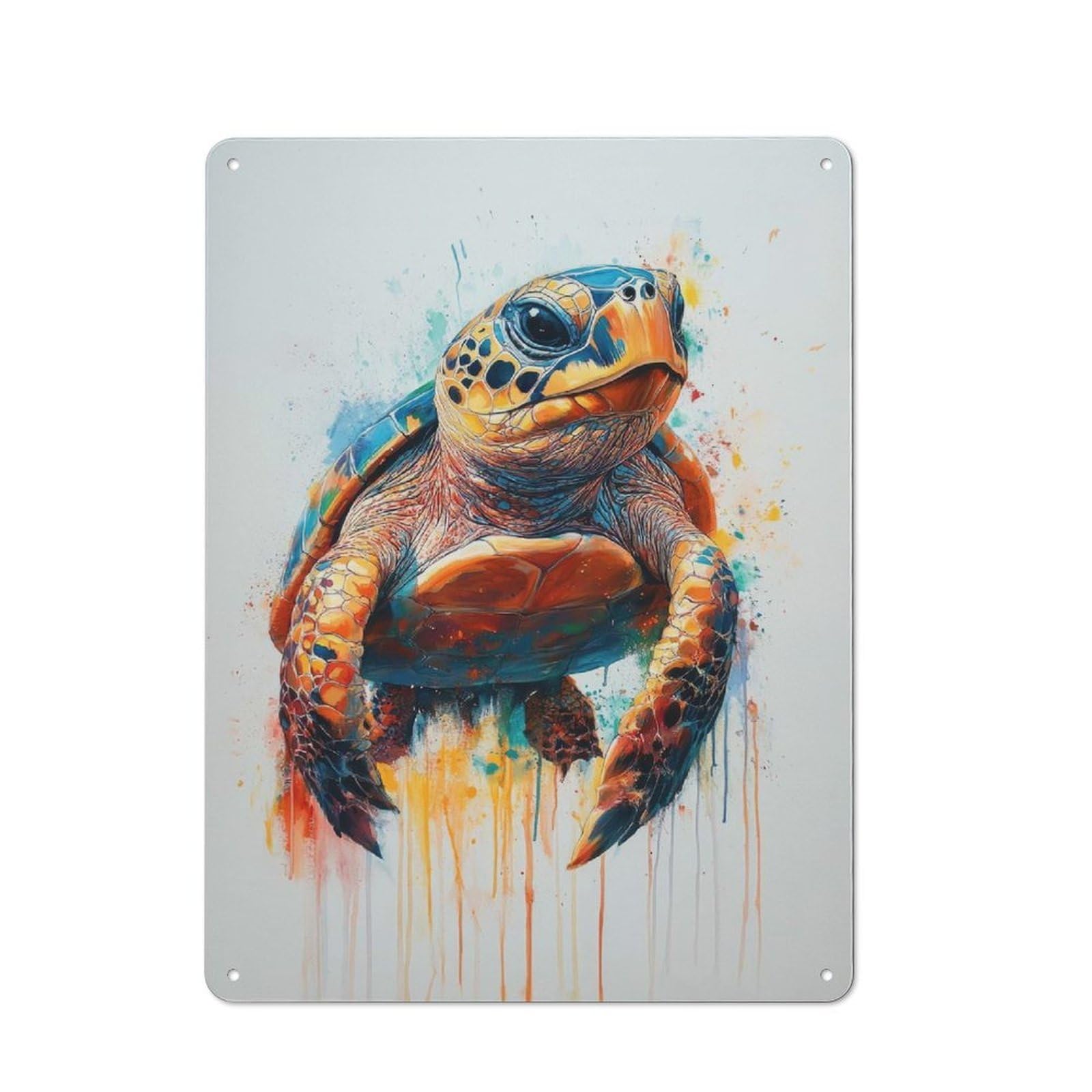 Junmoney Colorful Sea Turtle Painting Tin Wall Plaque 40X30cm With For Pub Or Café, With Clear Vintage Wall Decor Character