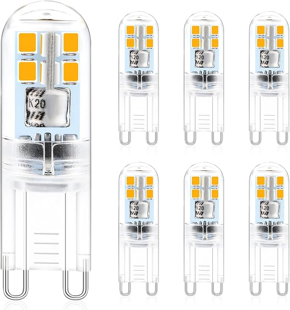 Creyer G9 Led Light Bulbs,2W 200LM, Equivalent to 20W Halogen, Warm White 2900K, G9 Socket Led Lamp, Energy Saving Led Bulbs, AC 220-240V, Non-Dimmable (Pack of 6)