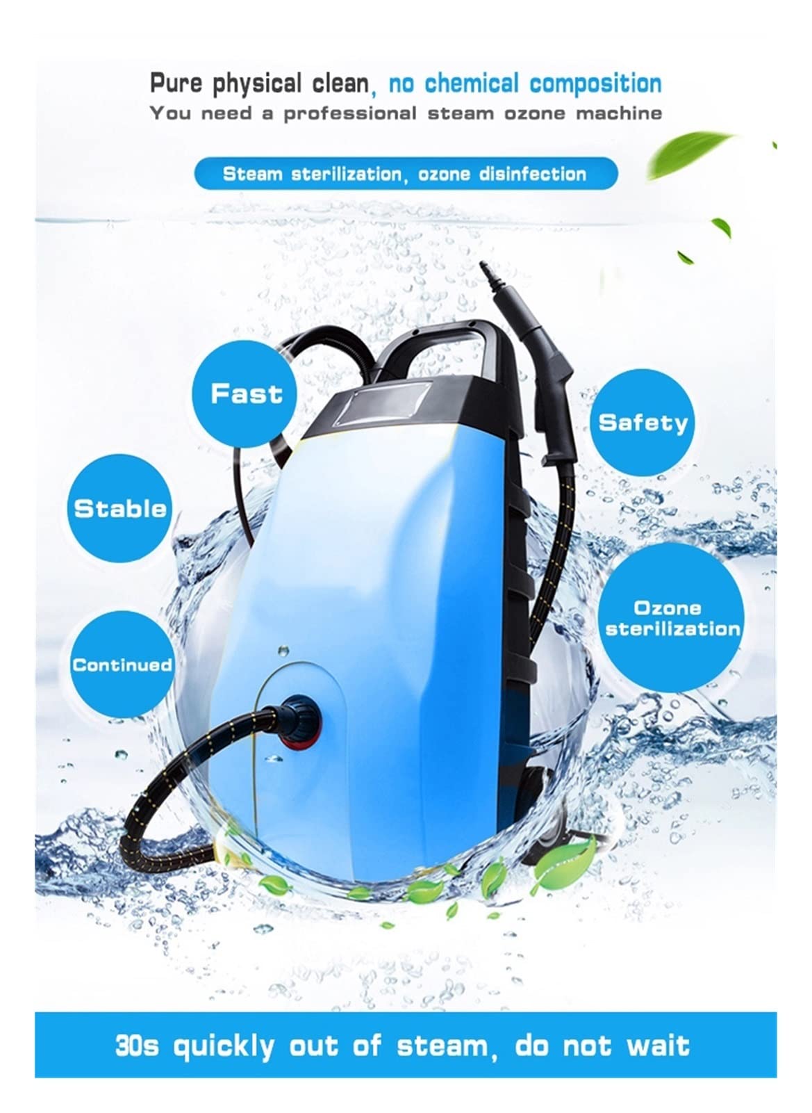 Steam Mop Heavy Duty 2800W Pulitore a Vapore ad Alta Pressione 1000mg/H Generatore di ozono Macchina per la Pulizia Mobile Professionale per Pavimenti e finestre
