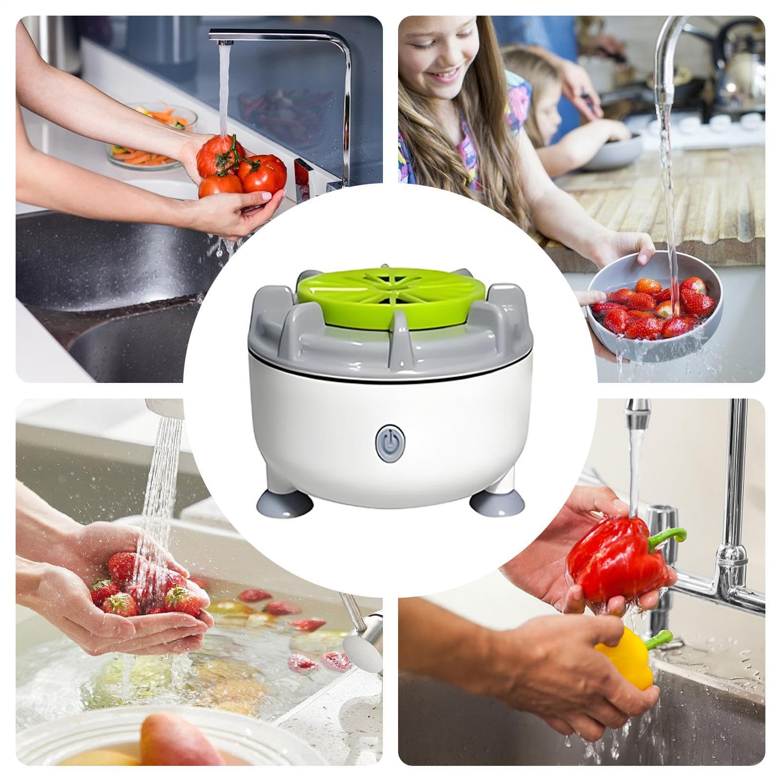 Fruit and Vegetable Washer, Automatic Cleaning Machine with Smart Technology, Multi-Purpose Food Purifier and Produce Cleaner for Lettuce, Salad, Eggs, Strawberries, White Gray