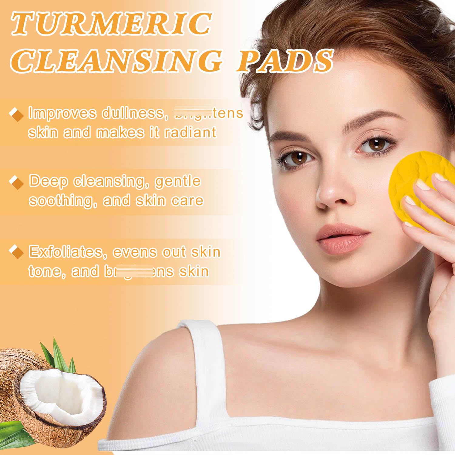 Juego de tres piezas de lavado y cuidado de cúrcuma, limpiador facial Tuemeric y barra de jabón de cúrcuma y almohadillas de cúrcuma, limpiador facial y corporal, juego de cuidado de la piel de 4