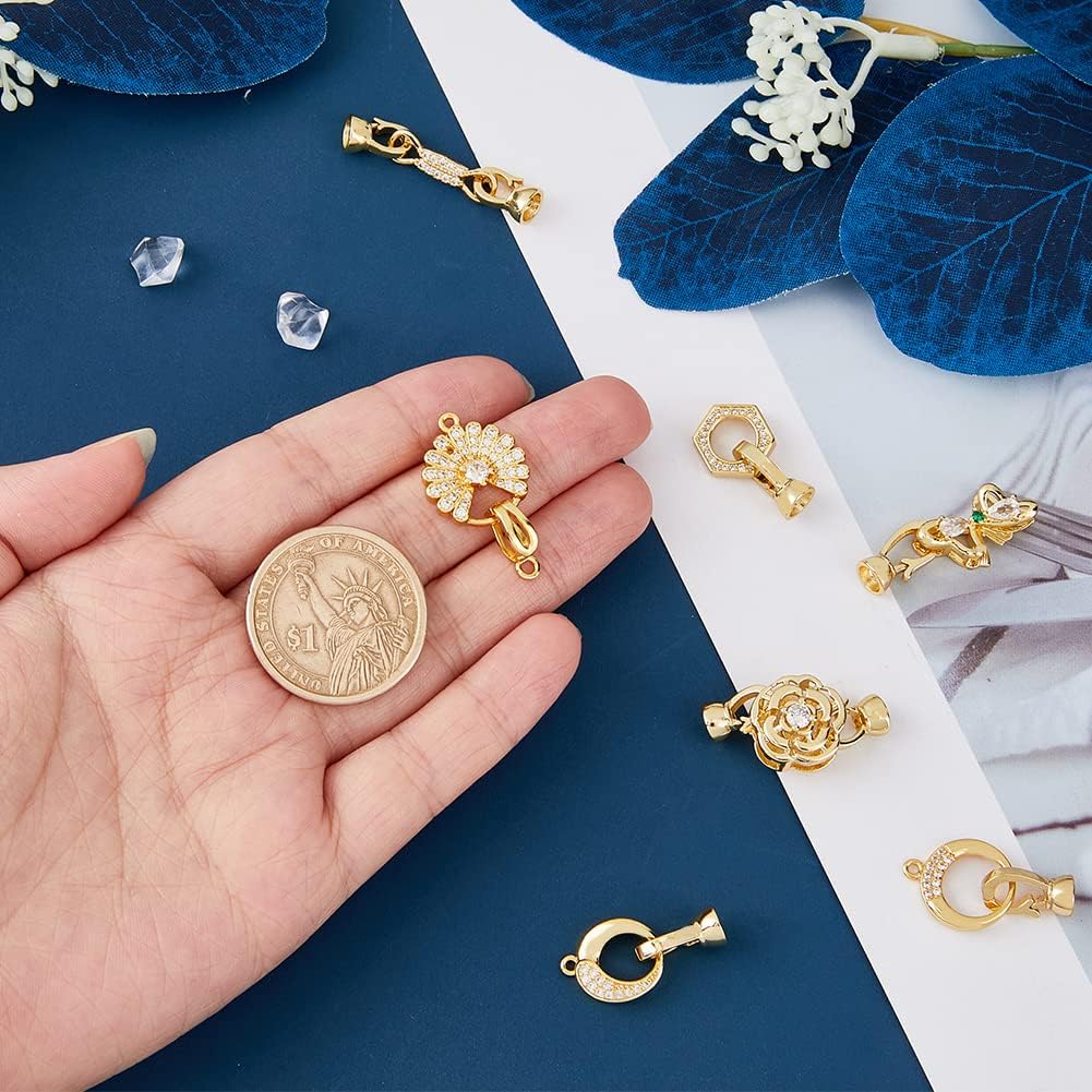 SUPERFINDINGS 7 Styles Brass Micro Pave Cubic Zirconia Fold Over Clasps Golden Flower Bowknot Extender Clasp Closure Hexagon End Caps for Bracelet Necklace Jewelry Extender - Image 3