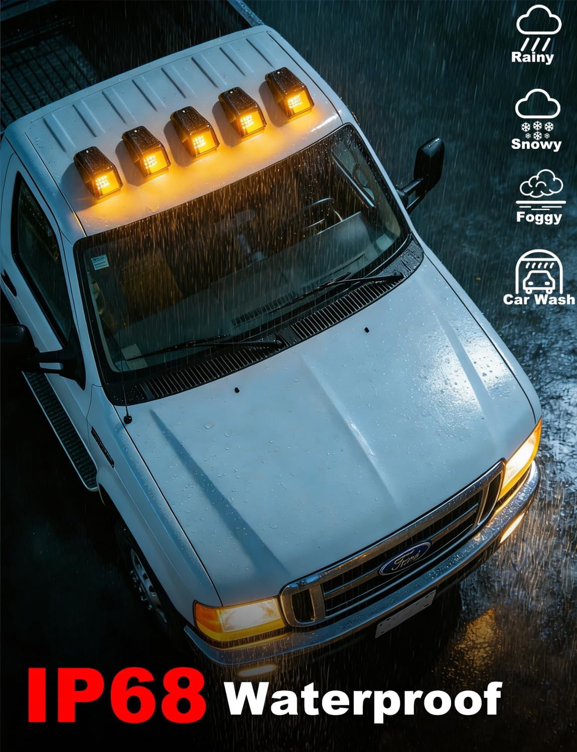 2026 Upgraded Solar Cab Lights for Trucks, Wireless No Drill Roof LED Marker Lights with Vibration Sensor, IP68 Waterproof Security Lights for RVs Pickup SUV Van 5PCS