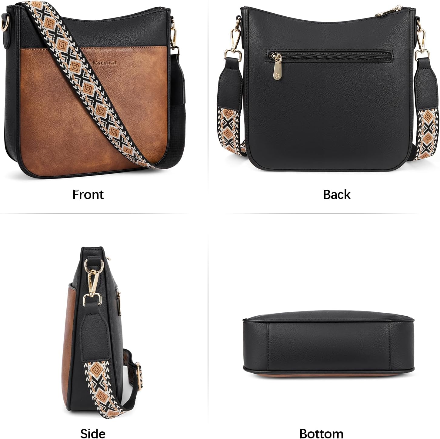 BOSTANTEN Crossbody Bags for Women Trendy Vegan Leather Hobo Purses Shoulder Handbags Wide Shoulder Strap - Image 7