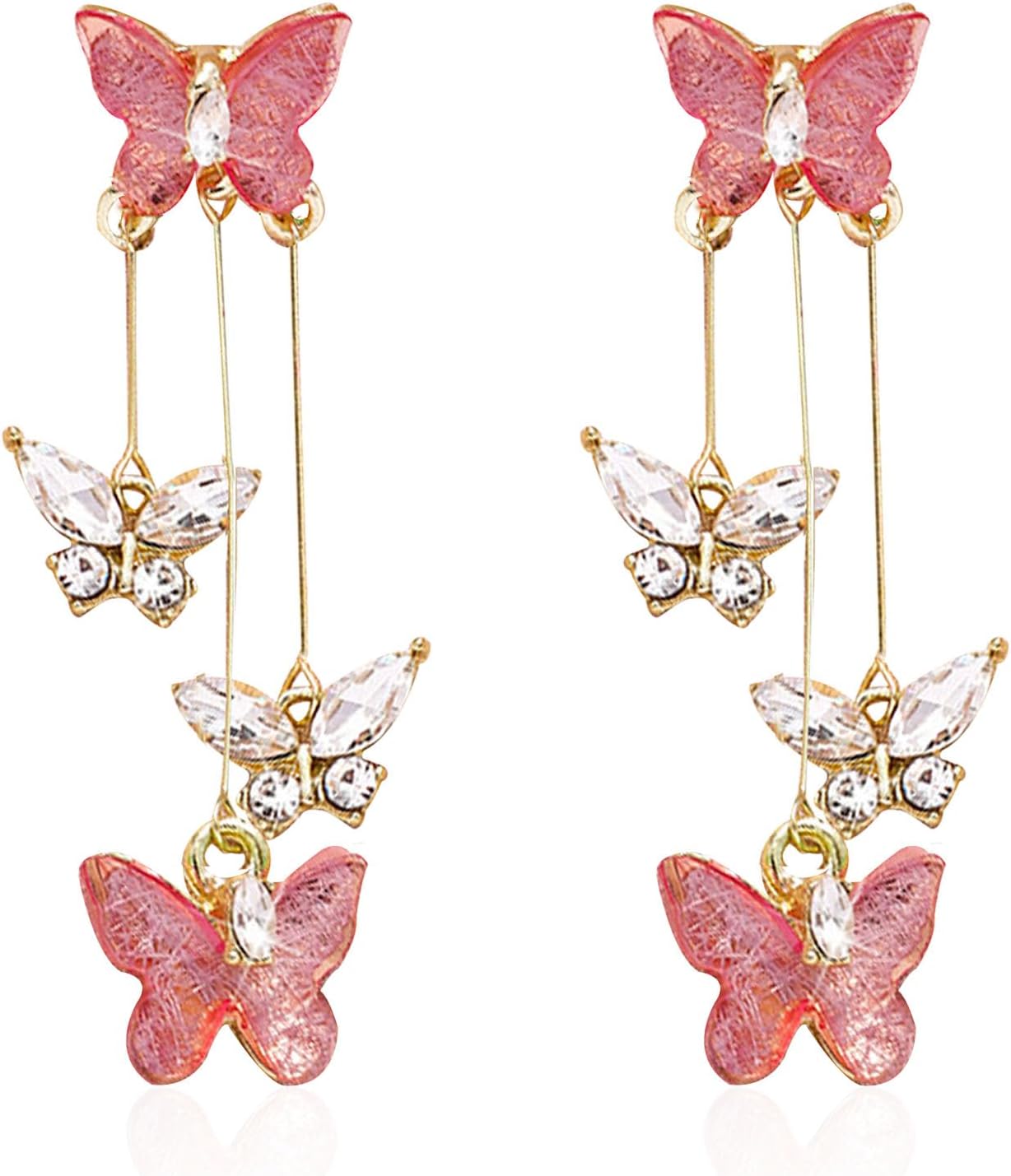 Violet Butterfly Tassel Stud Earrings for Women Long Butterfly Crystal Rhinestone Drop Dangle Earrings Wedding Jewelry Gifts