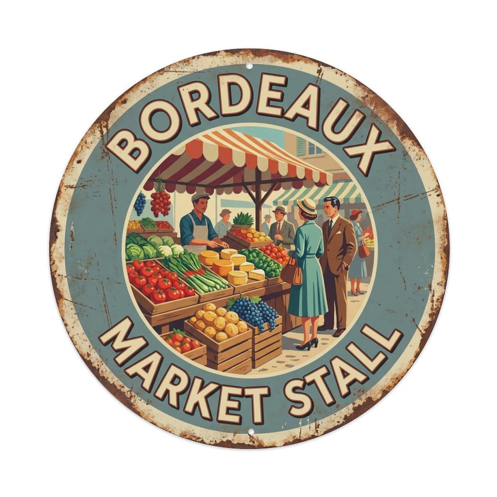 City Culture Travel Bordeaux France Market Stall Metal Tin Sign