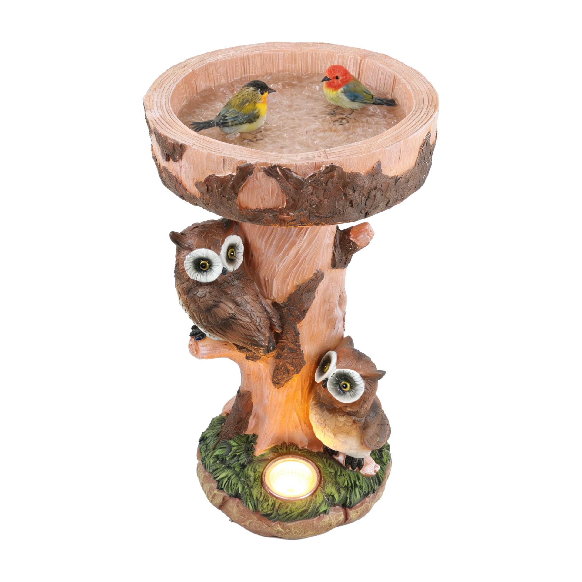 Gardenwize - Solar Owl Birdbath, 40cm Solar Powered Garden Bird Bath with White LED Light, Weatherproof Outdoor Decorative Bird Bath for Garden, No Wiring Needed (Owl)